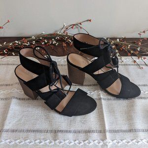 Merona Black Lace Up Faux Suede/Leather Block Heels